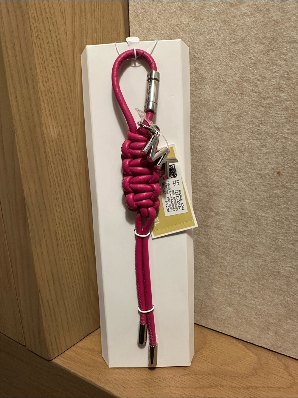 Michael Kors Hot Pink Knotted Tassel Bag Charm/Keychain with Silver Hardware